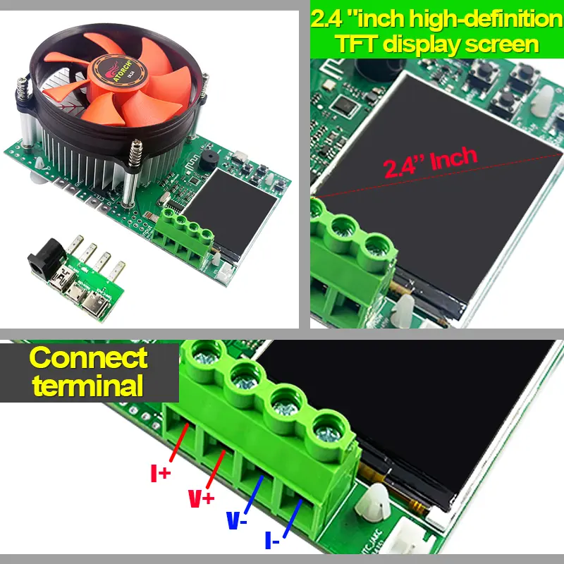 150W 4-wires Battery Capacity Tester 2.4 Inch TFT Color Screen CNC Type Electronic Load Power Discharge Tester with EU Adapter