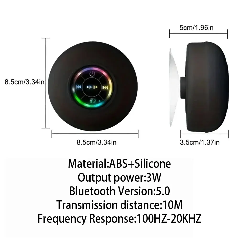 Mini Bluetooth Speaker Shower Subwoofer Waterproof Handsfree Loudspeaker With Suction Cup Mic For Bathroom Pool Beach Car Phone