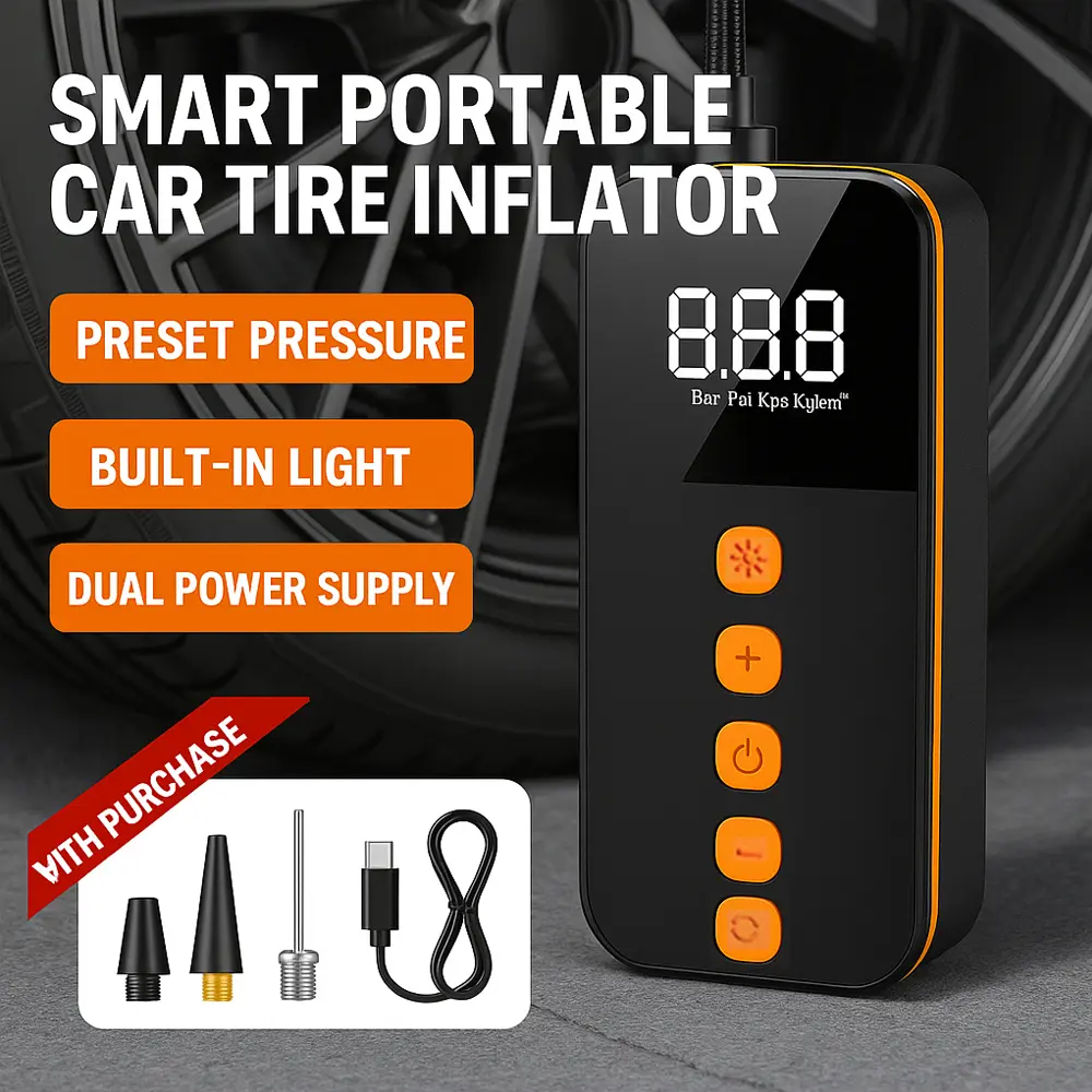 Smart Portable Car Tire Inflator 80W | Fast Air Pump 50L/min | LED Light | USB Power Bank | Digital Display | Multi-Mode