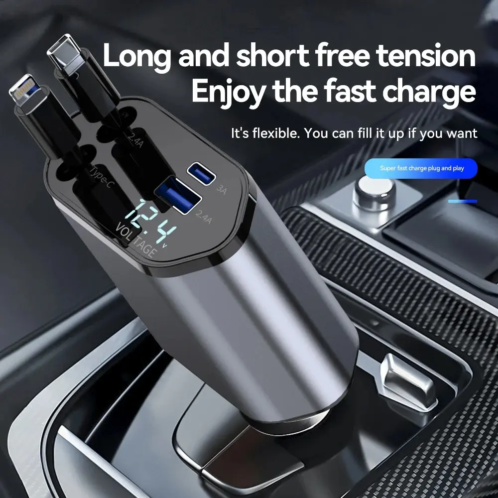 Universal 120W Car Charger, Super Fast Charging, Expandable 3-in-1 Auto Charger, Versatile and High-Speed