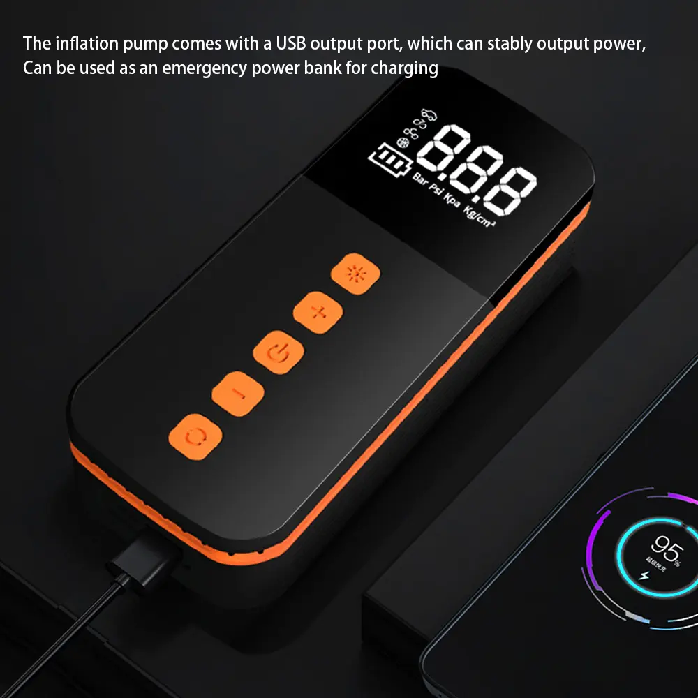 Smart Portable Car Tire Inflator 80W | Fast Air Pump 50L/min | LED Light | USB Power Bank | Digital Display | Multi-Mode