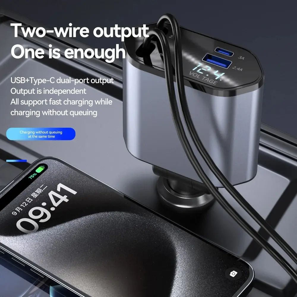 Universal 120W Car Charger, Super Fast Charging, Expandable 3-in-1 Auto Charger, Versatile and High-Speed