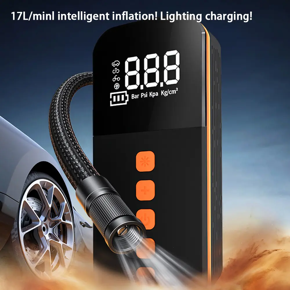 Smart Portable Car Tire Inflator 80W | Fast Air Pump 50L/min | LED Light | USB Power Bank | Digital Display | Multi-Mode
