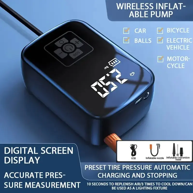 Universal Portable Car Tire Inflator Pump, Multi-Function Air Pump for All Vehicle Types