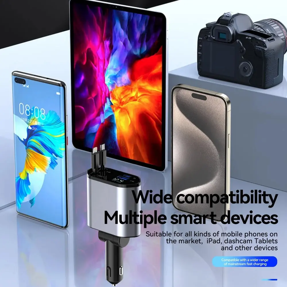 Universal 120W Car Charger, Super Fast Charging, Expandable 3-in-1 Auto Charger, Versatile and High-Speed