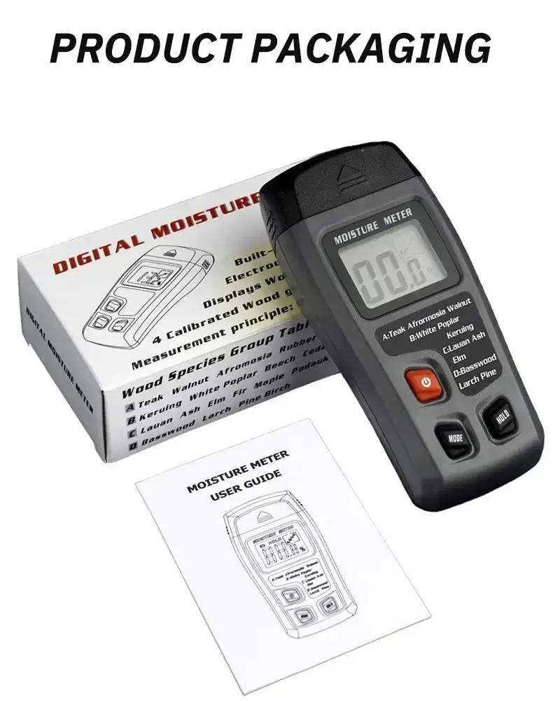 Wood Moisture Meter Digital Humidity Tester for Wood Flooring Cartons Building Materials Accurate Water Content Measurement