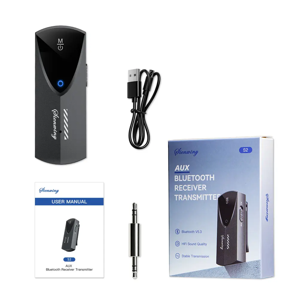 S2 Mini Bluetooth 5.3 Transmitter Receiver AUX 2-in-1 aptX Low Latency 8H Play For Car/TV/PC Wireless Audio Adapter