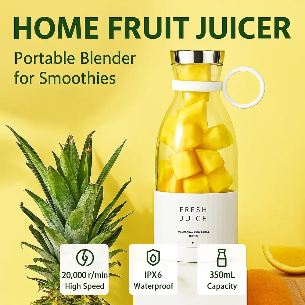 Portable Wireless Blender Cup 350ML | 20000rpm Mini Juicer for Fruit USB Rechargeable 304 Blade Waterproof Design