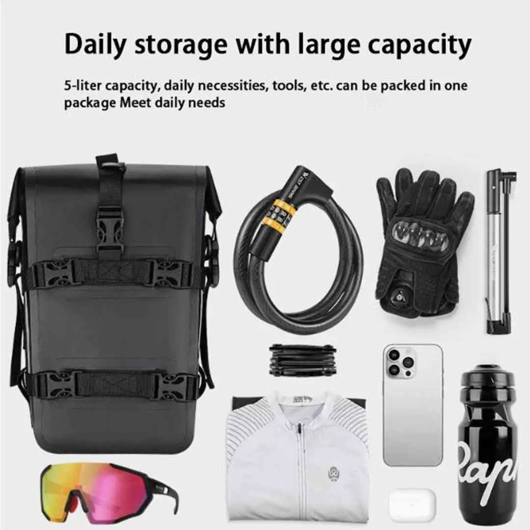 Motorcycle Crash Bar Bag – Waterproof Side Storage Pouch PVC Gear Tool Bag for Front Fork or Engine Guard