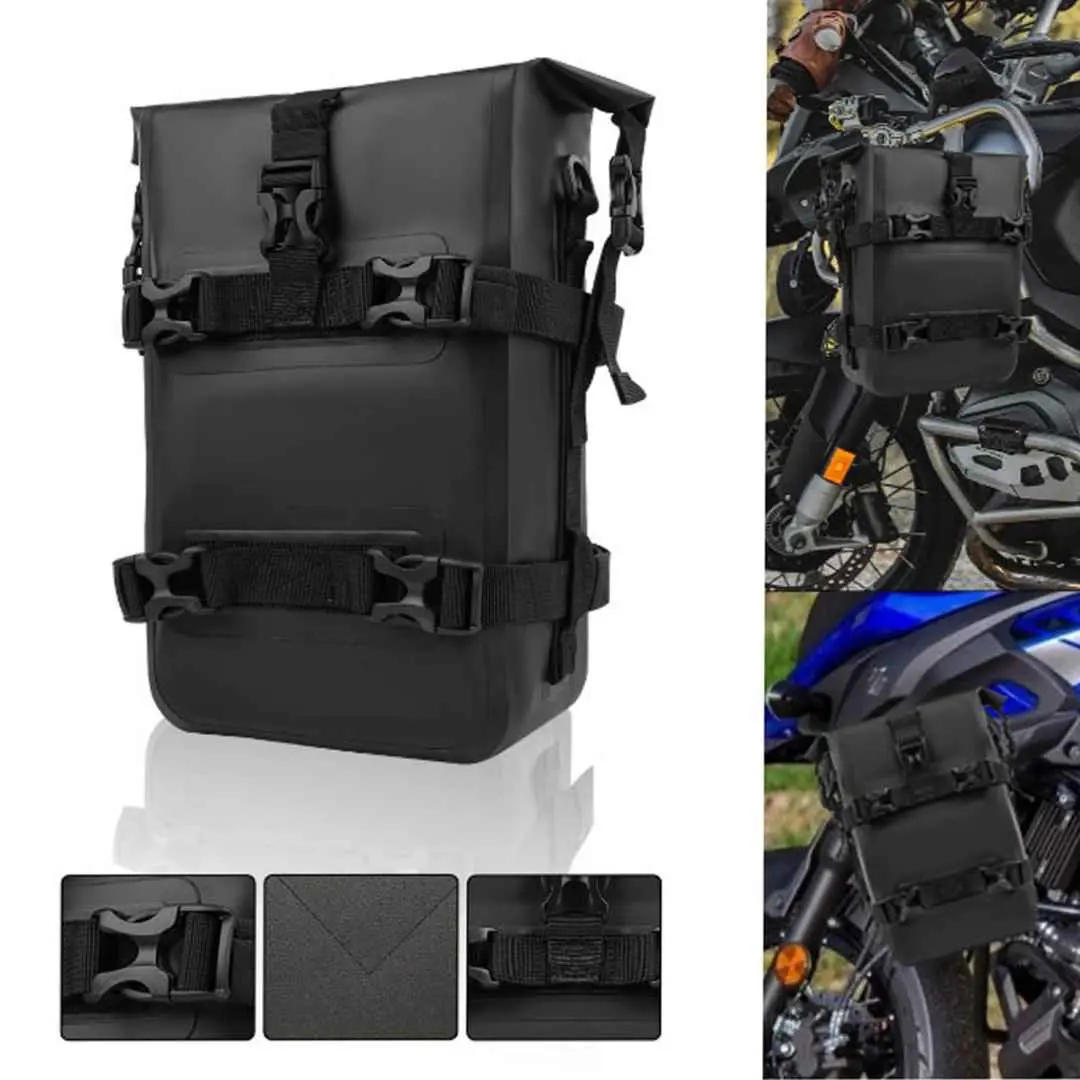 Motorcycle Crash Bar Bag – Waterproof Side Storage Pouch PVC Gear Tool Bag for Front Fork or Engine Guard