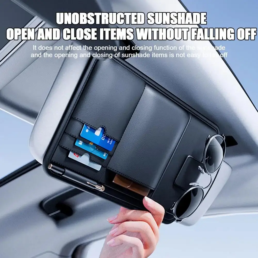 Car Sun Visor Leather Organizer – Multi-Pocket Holder for Cards, Sunglasses, License & Receipts
