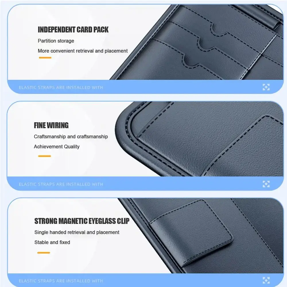 Car Sun Visor Leather Organizer – Multi-Pocket Holder for Cards, Sunglasses, License & Receipts