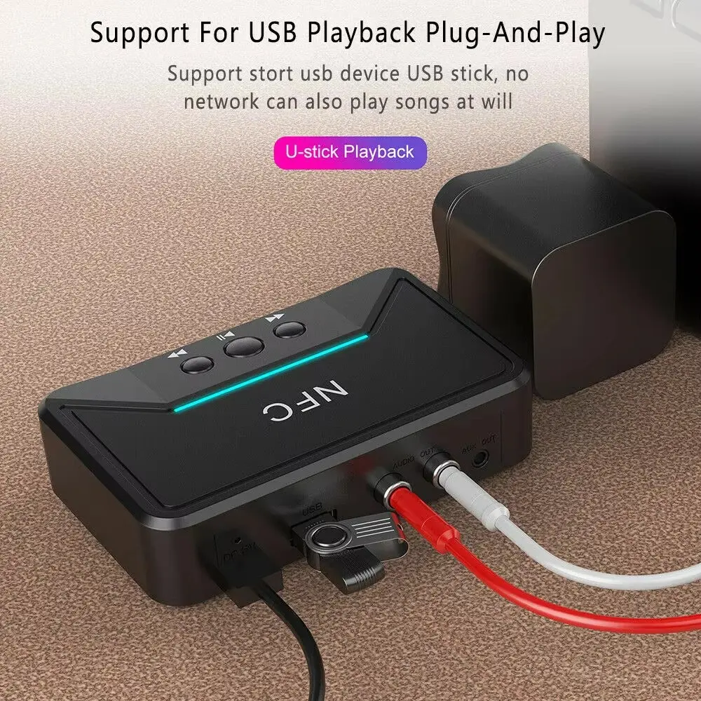 BT200 NFC Bluetooth 5.0 Audio Adapter With RCA AUX USB Output HiFi Wireless Receiver For Amplifier/Speaker