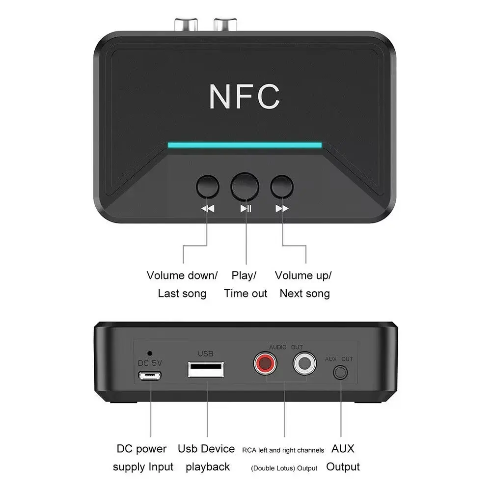 BT200 NFC Bluetooth 5.0 Audio Adapter With RCA AUX USB Output HiFi Wireless Receiver For Amplifier/Speaker