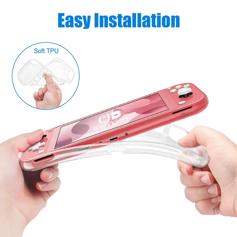 Switch Lite Accessories Bundle - Soft Glitter TPU Protective Case & Screen Protector for NS Switch Lite Carrying Case Bag