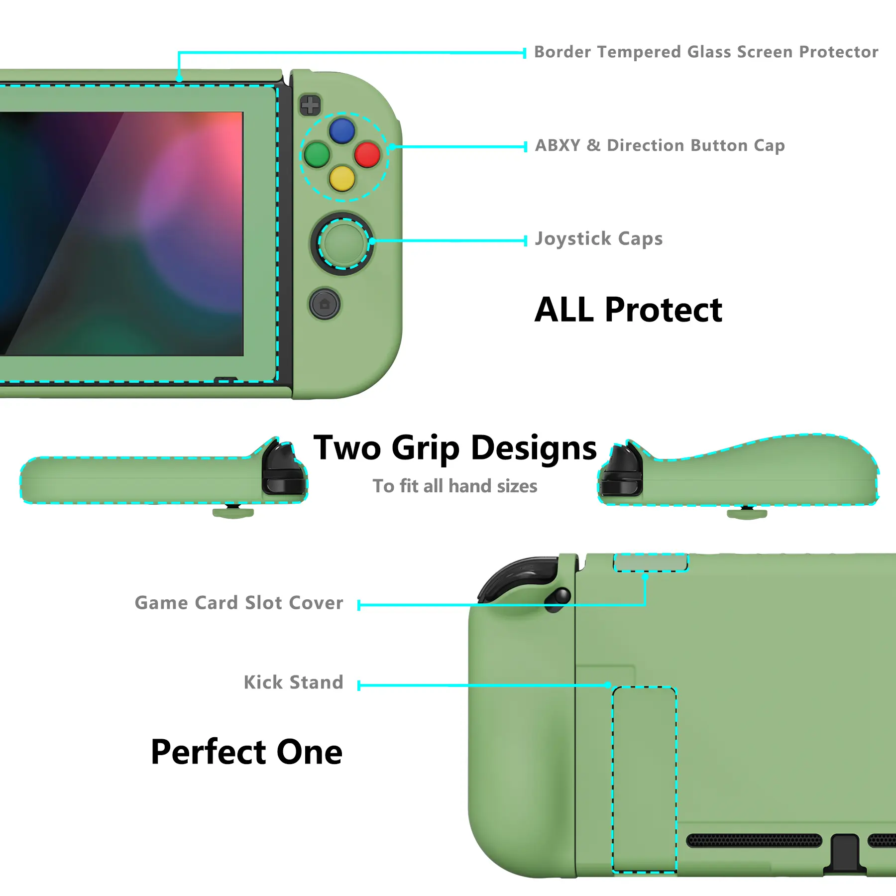 PlayVital AlterGrips Dockable Protective Case Ergonomic Grip Case Shell for Nintendo Switch with Matching Screen Protector