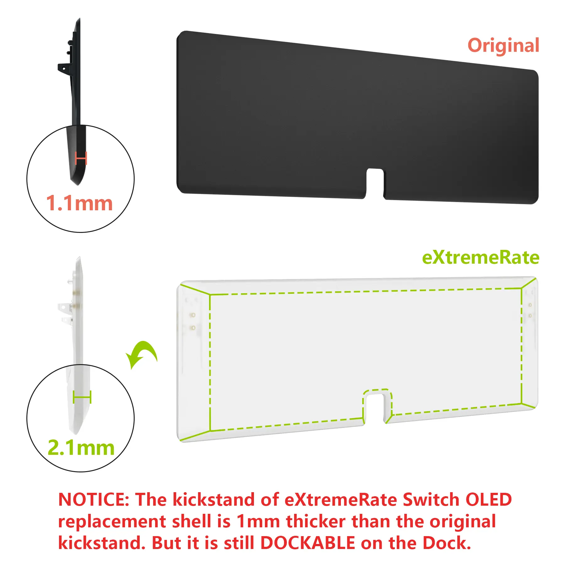 eXtremeRate Replacement Full Set Shell for Nintendo Switch OLED - Glow in Dark - Green