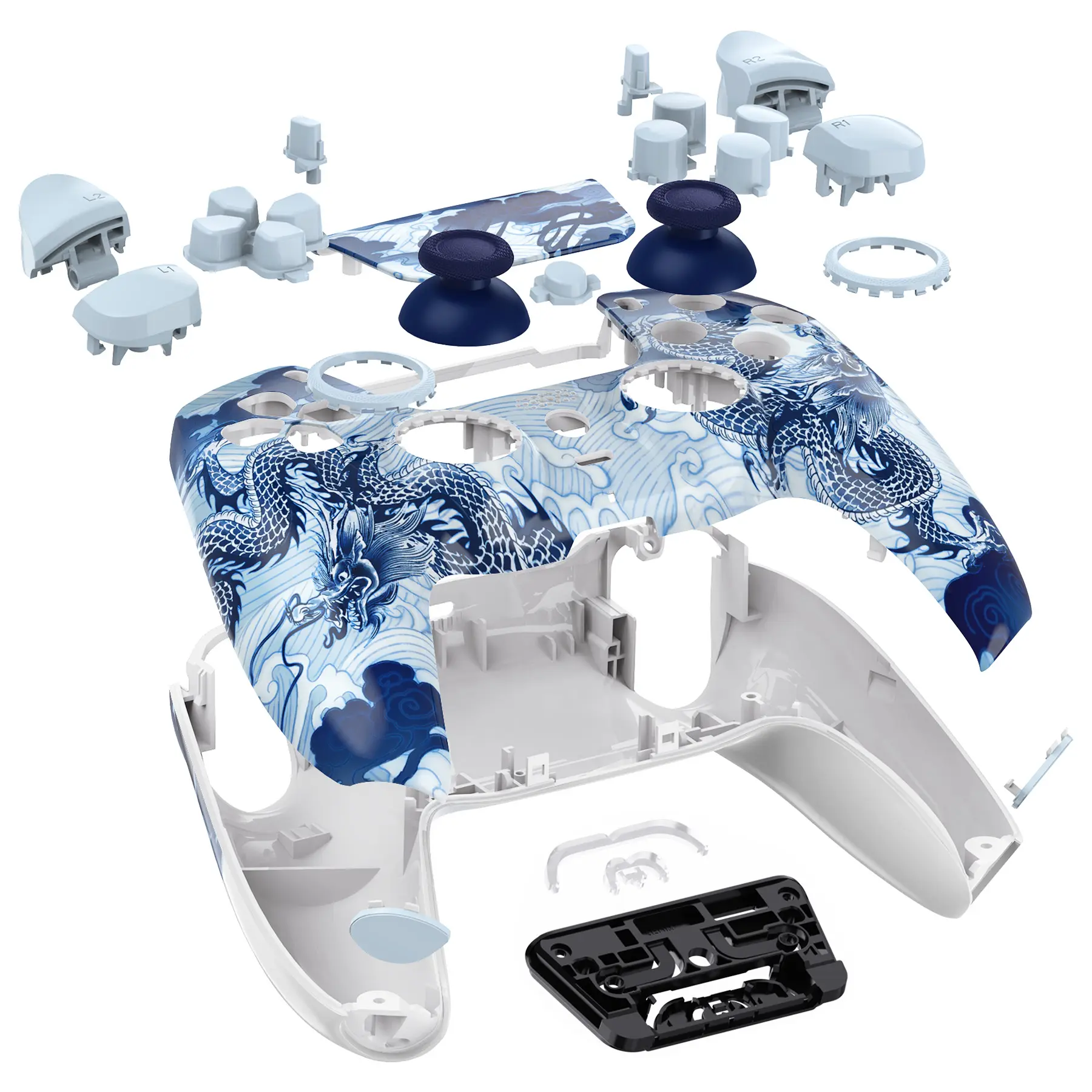 eXtremeRate Luna Redesigned Full Set Housing Shell Buttons Touchpad Cover for ps5 Controller BDM-030/040/050 - Porcelain Dragon