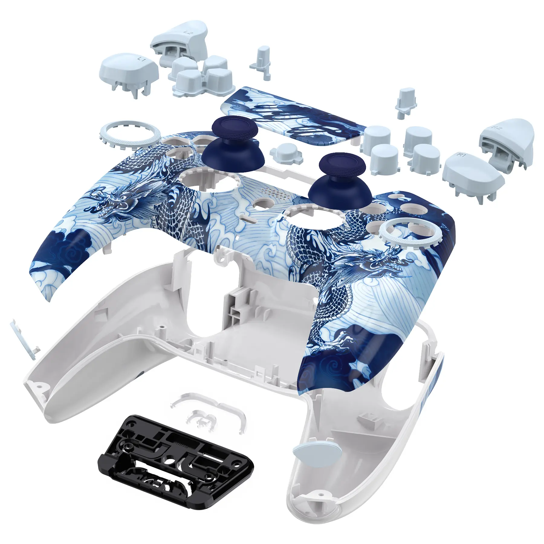 eXtremeRate Luna Redesigned Full Set Housing Shell Buttons Touchpad Cover for ps5 Controller BDM-030/040/050 - Porcelain Dragon