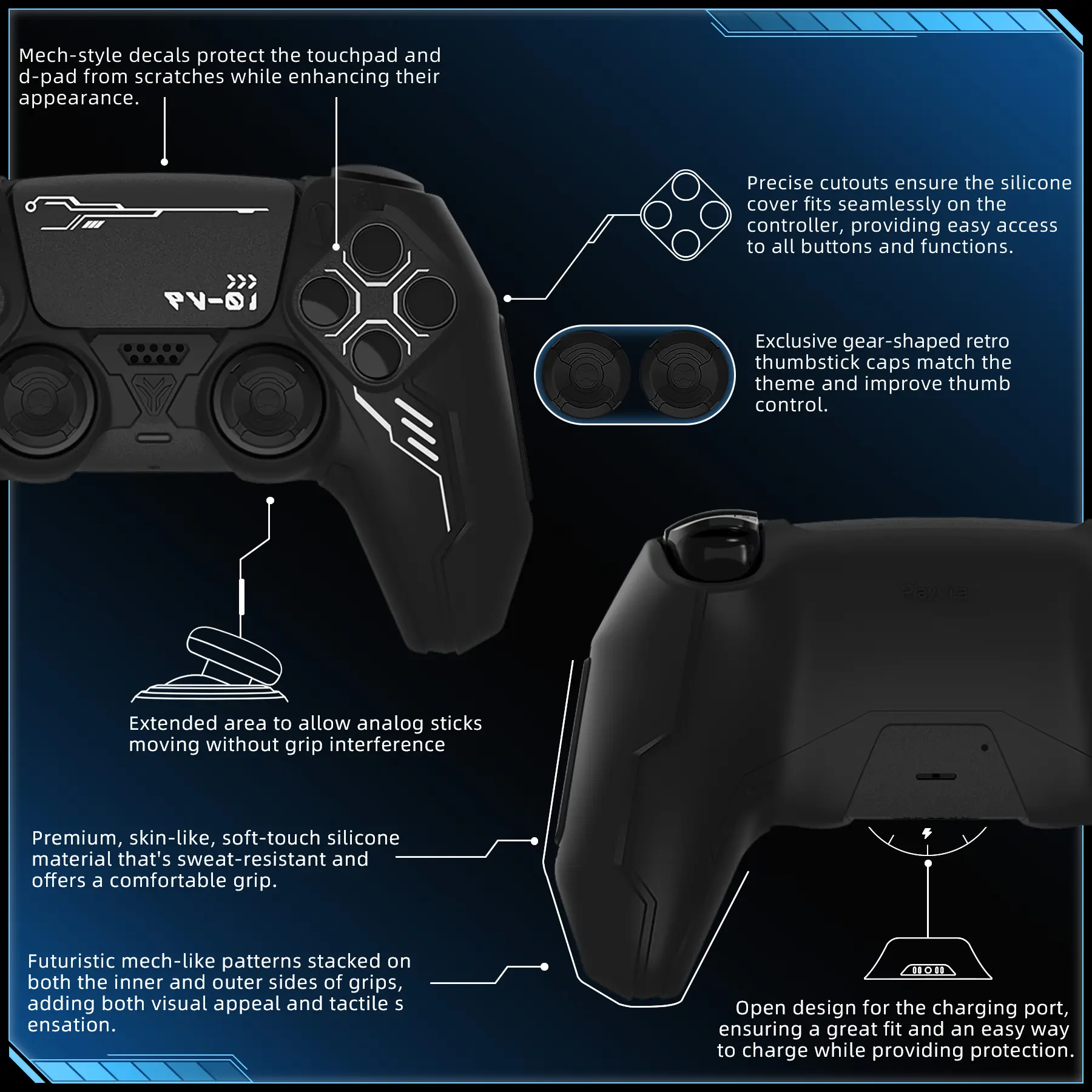 PlayVital Mecha Edition Silicone Cover Protector Accessories Compatible with ps5 Controller, Fits for ps5 Charging Station