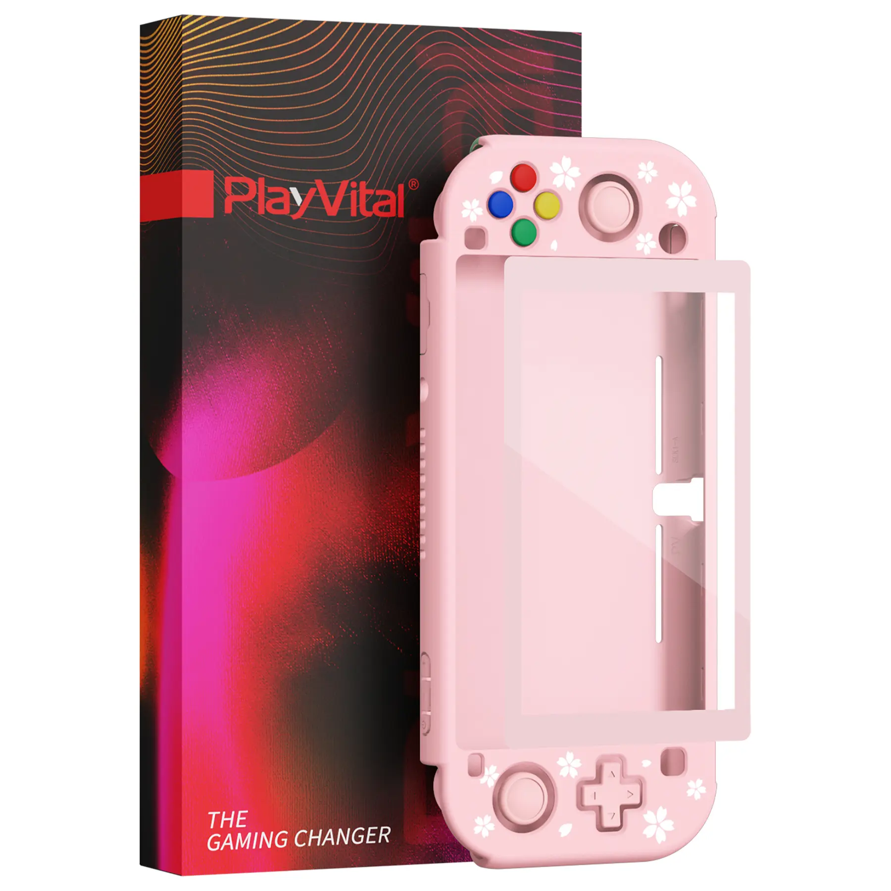 PlayVital ZealProtect Ergonomic Protective Case for Nintendo Switch Lite w/Screen Protector - Cherry Blossoms Petals