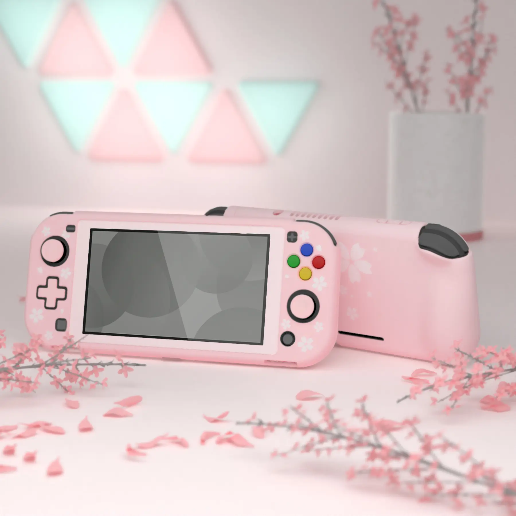 PlayVital ZealProtect Ergonomic Protective Case for Nintendo Switch Lite w/Screen Protector - Cherry Blossoms Petals
