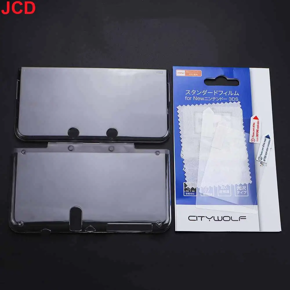 JCD 1set For New 3DS New 2DS 3DS XL LL Clear Split Shell Transparent Protective Cover Case Screen Film LCD Screen Protector