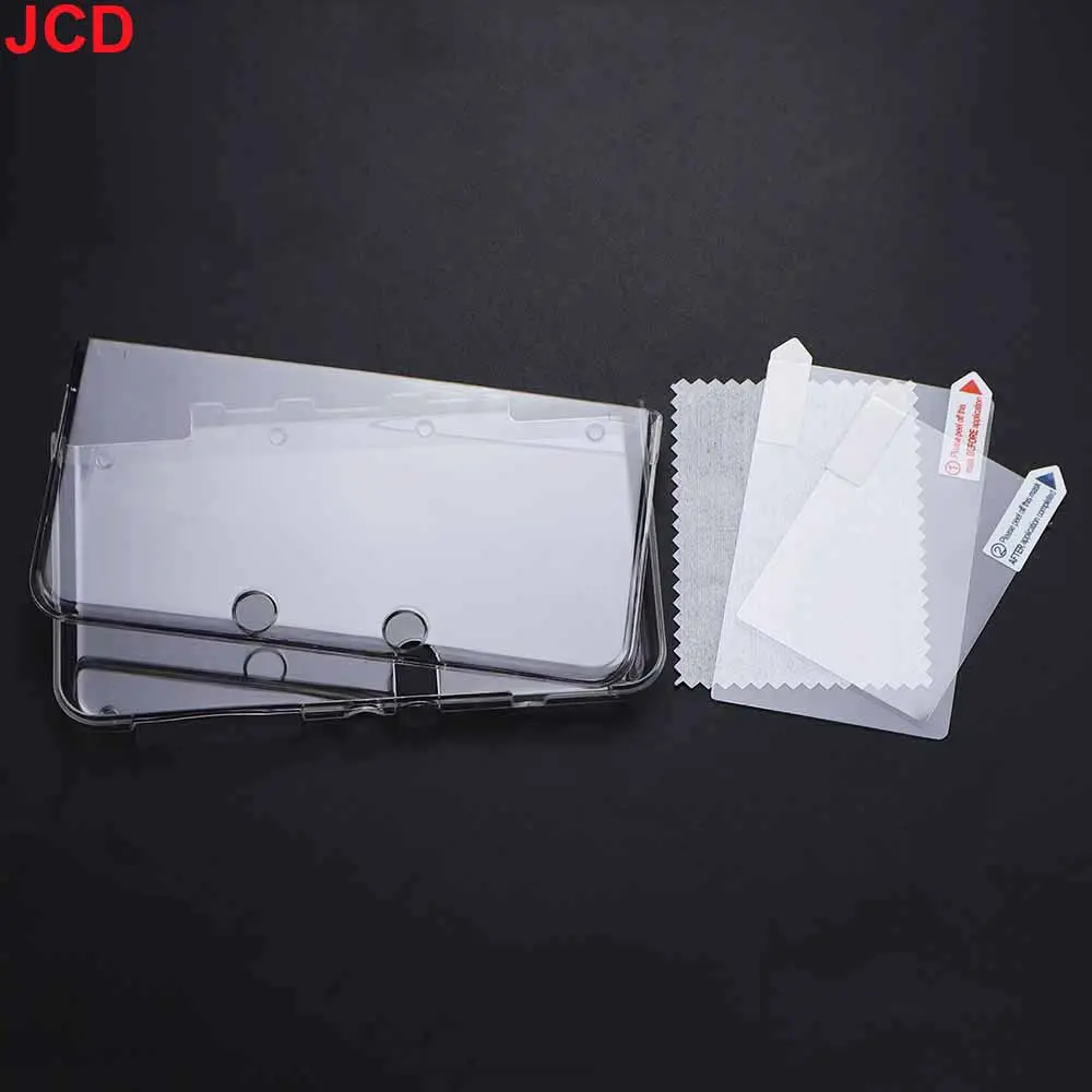 JCD 1set For New 3DS New 2DS 3DS XL LL Clear Split Shell Transparent Protective Cover Case Screen Film LCD Screen Protector