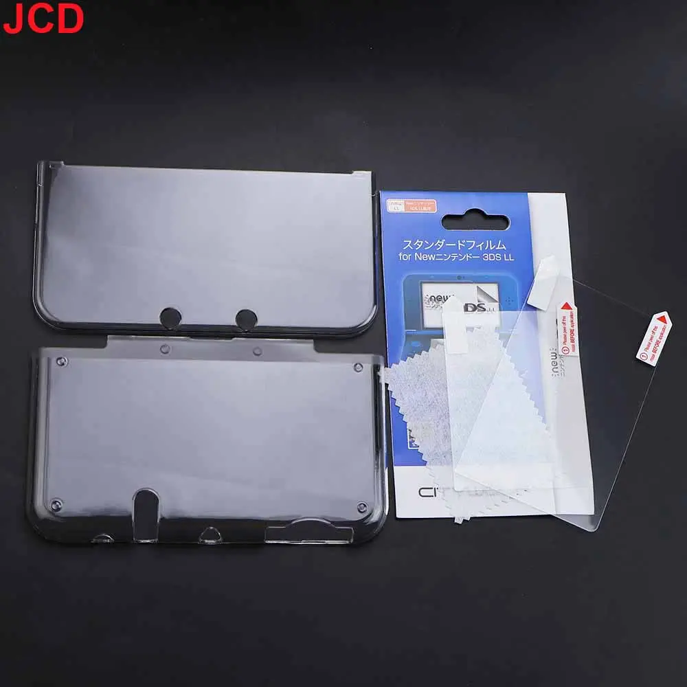 JCD 1set For New 3DS New 2DS 3DS XL LL Clear Split Shell Transparent Protective Cover Case Screen Film LCD Screen Protector