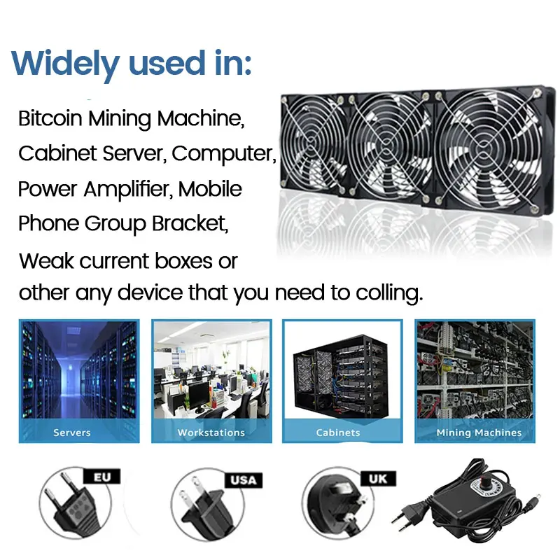 Gdstime 120mm Fan 12V 220V Dual Ball 12025 Ventilador Server Fan With Controller Btc Machine Workstation Cabinet Radiator Fan