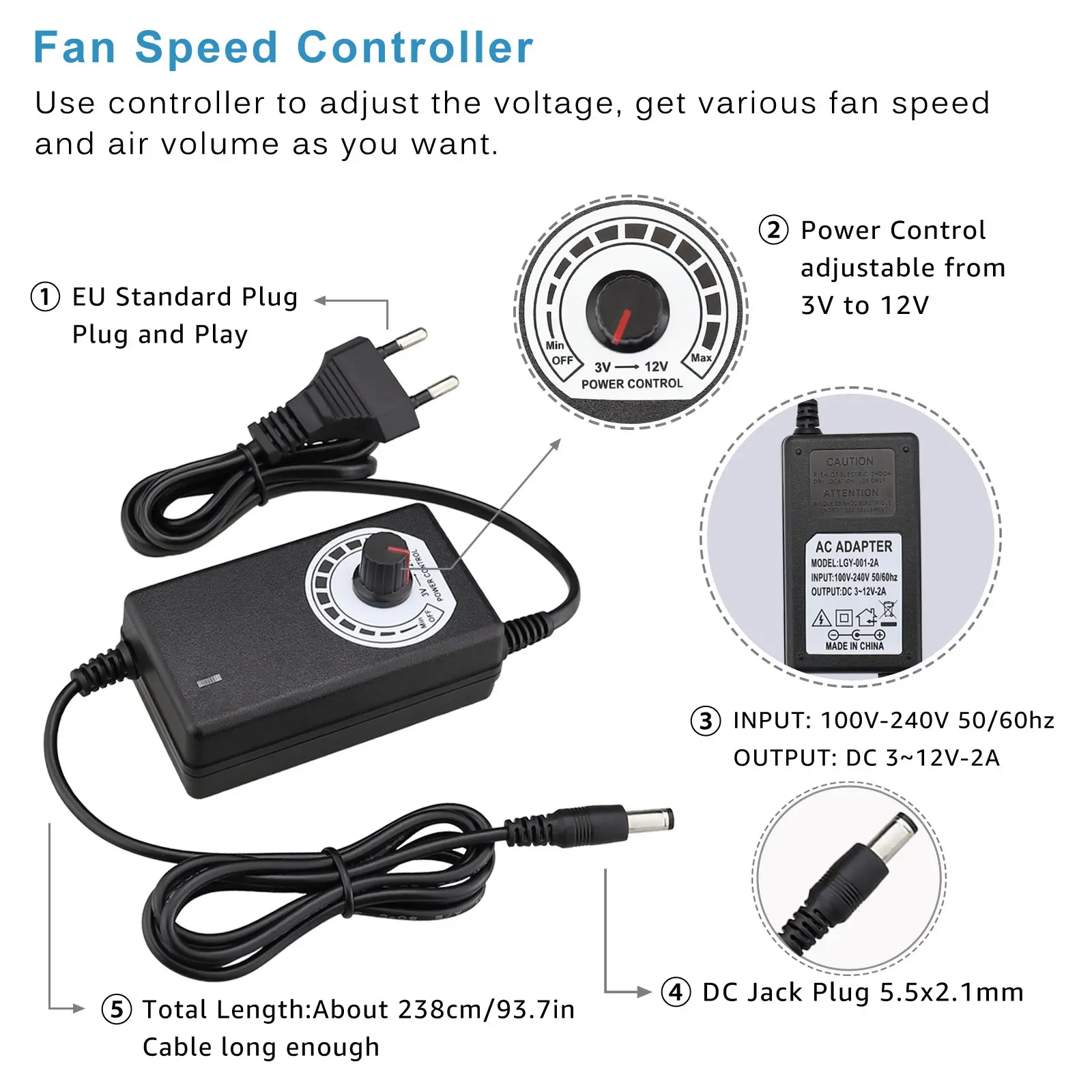 Gdstime 120mm Fan 12V 220V Dual Ball 12025 Ventilador Server Fan With Controller Btc Machine Workstation Cabinet Radiator Fan