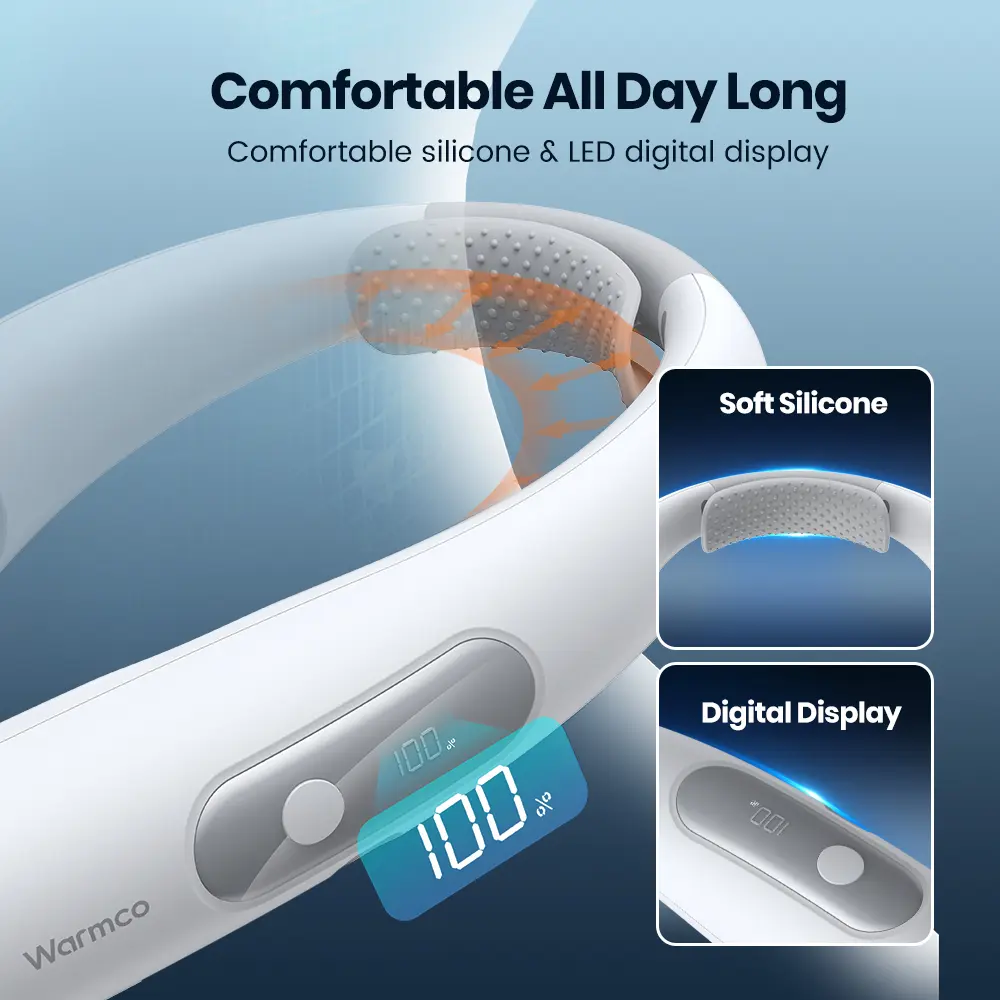 Warmco 10000mAh Portable Neck Fan - 4-Speed Rechargeable Personal Fan with 360° Cooling, 24H Runtime Wearable Fan for Office/Gym
