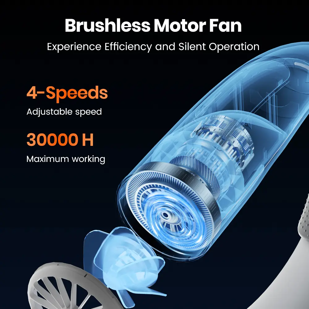 Warmco 10000mAh Portable Neck Fan - 4-Speed Rechargeable Personal Fan with 360° Cooling, 24H Runtime Wearable Fan for Office/Gym