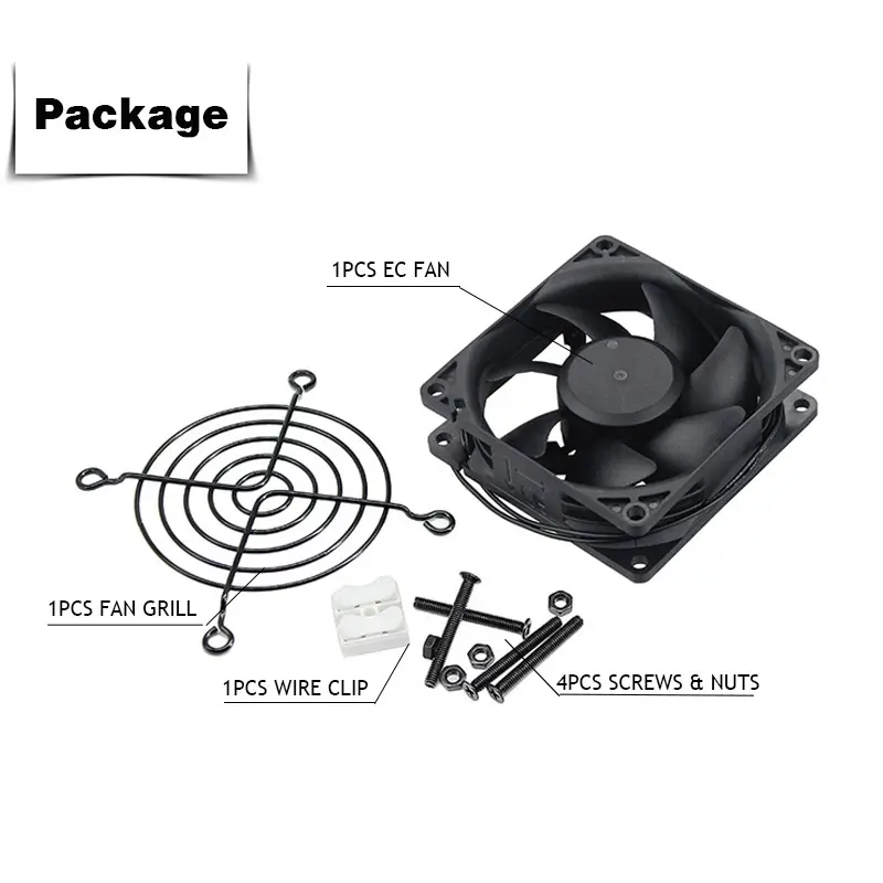YOUNUON 60mm 80mm 90mm 120mm EC Brushless Fan AC 110V 115V 120V 220V 240V Axial Fan with Srews/Grill 6025 8025 9225 12025 12038