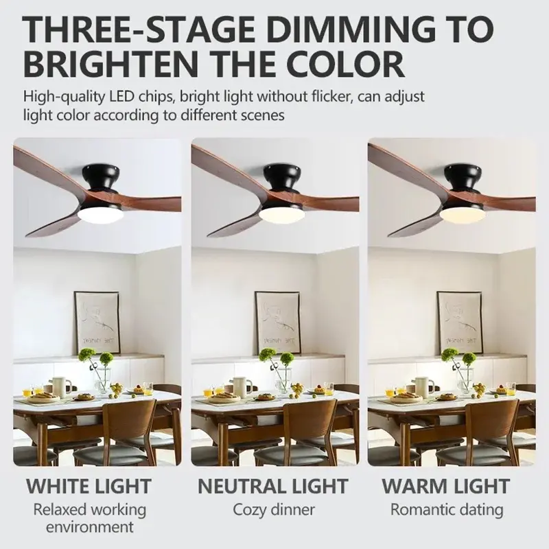 42/52/60inch Low Floor Ceiling Fan 3 wooden blade DC Motor Electric fan with Remote control for Living room dining room bedroom