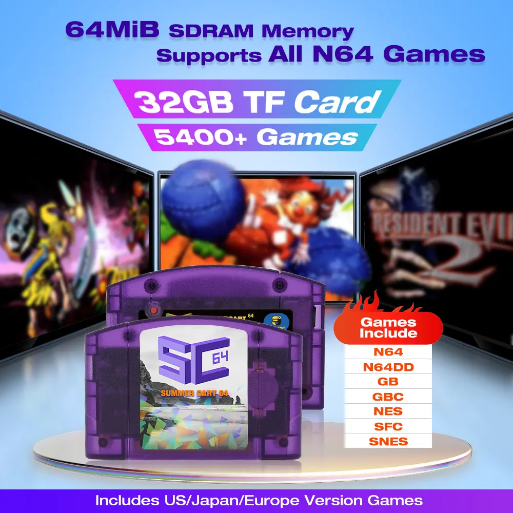 EPICJOY SummerCart 64 Open Source N64 Game Card For Nintendo 64 Game Console 32GB SD Card Compatibility 5400+ games & 64DD Games