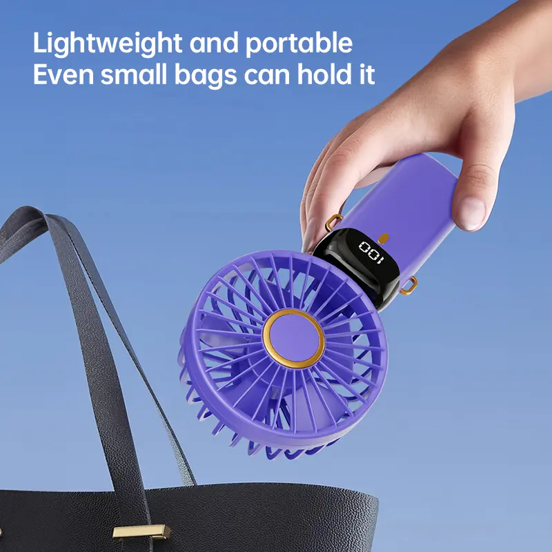 New Handheld Mini Fan Wireless USB Rechargeable Portable Digital Display Phone Holder Fan 5 Speed Foldable Neck Hanging Fans