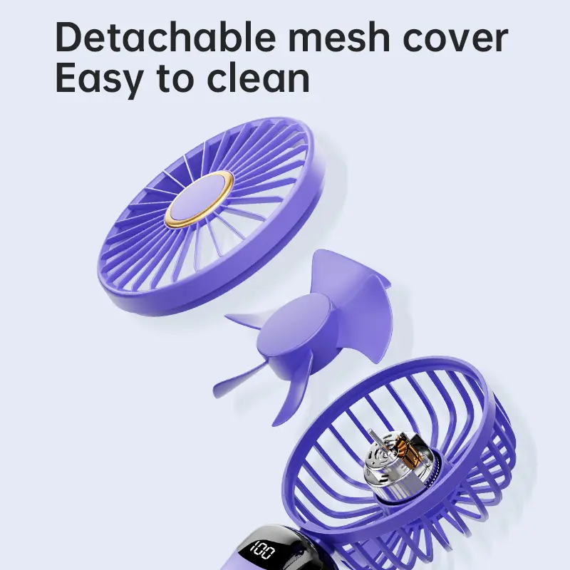 New Handheld Mini Fan Wireless USB Rechargeable Portable Digital Display Phone Holder Fan 5 Speed Foldable Neck Hanging Fans