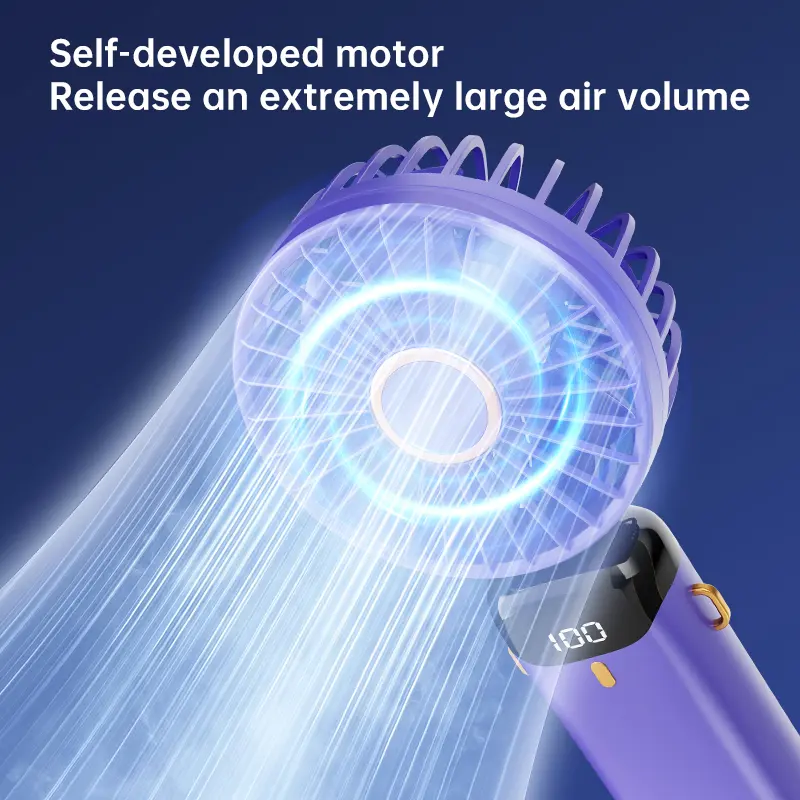New Handheld Mini Fan Wireless USB Rechargeable Portable Digital Display Phone Holder Fan 5 Speed Foldable Neck Hanging Fans