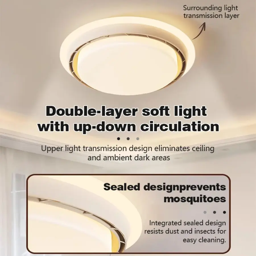 Modern Ceiling Fan with LED Light Bedroom Children's Room Invisible Bladeless Ceiling Fans Air Circulation Sealing Electric Fan