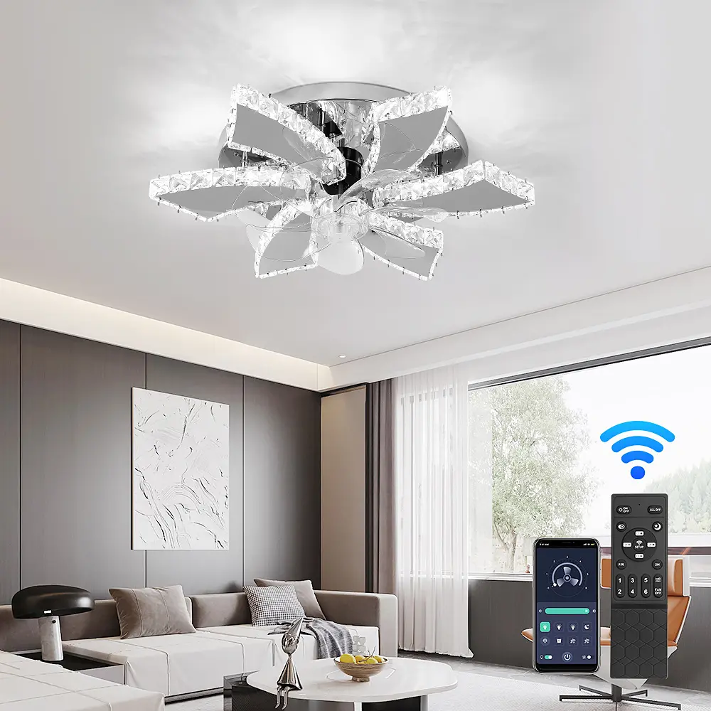 Modern Ceiling Fan Light Led Fan Lamp Smart APP RC Luxury Crystal Chandelier Home Decor Appliance Fixture Living Dining Room