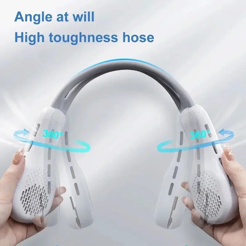 Portable Bladeless Neck Fan 7 Color  Atmosphere Lights USB Rechargeable 3 Gear 360° Adjustable Wind Power Display Air Cooler