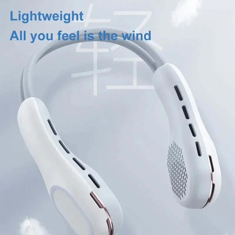 Portable Bladeless Neck Fan 7 Color  Atmosphere Lights USB Rechargeable 3 Gear 360° Adjustable Wind Power Display Air Cooler