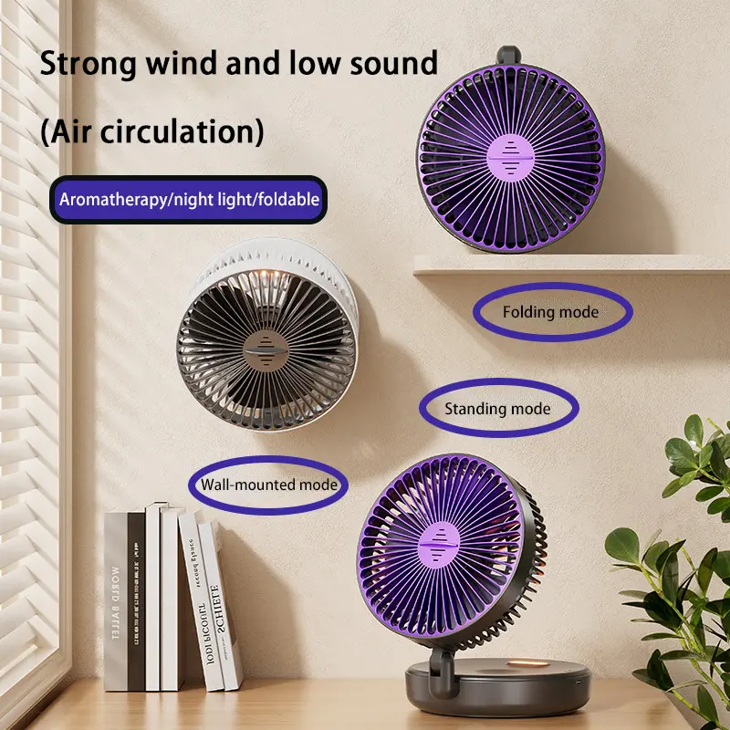 Xiaomi 5000mah Rechargeable 3-in-1 Multifunctional Portable Fan Wall-mounted Design 90° Foldable 4 Speed Gears Warm Night Light