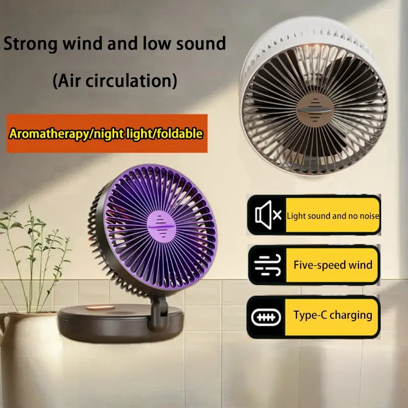Xiaomi 5000mah Rechargeable 3-in-1 Multifunctional Portable Fan Wall-mounted Design 90° Foldable 4 Speed Gears Warm Night Light