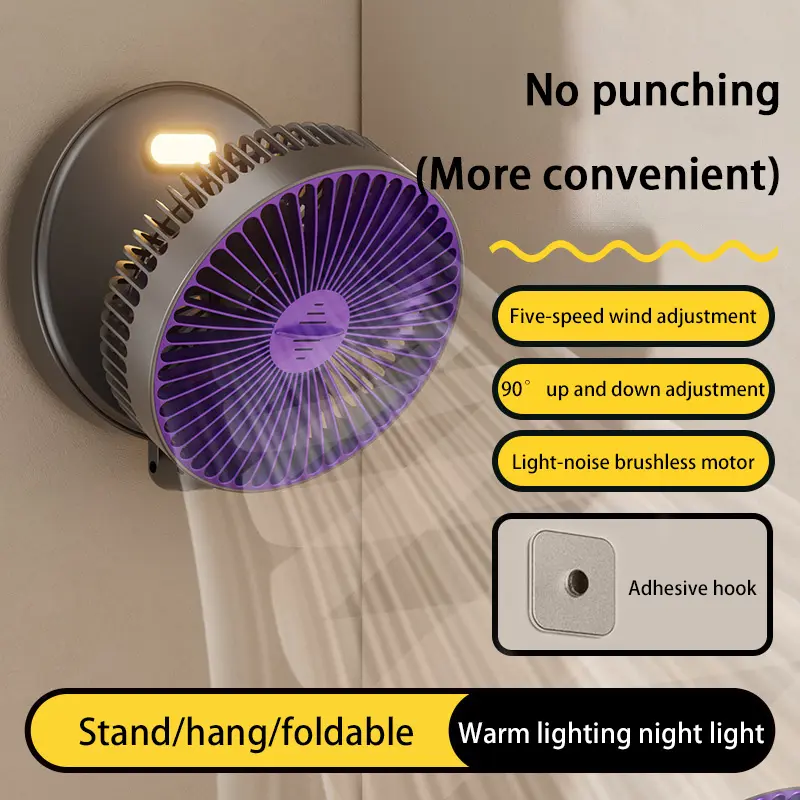 Xiaomi 5000mah Rechargeable 3-in-1 Multifunctional Portable Fan Wall-mounted Design 90° Foldable 4 Speed Gears Warm Night Light