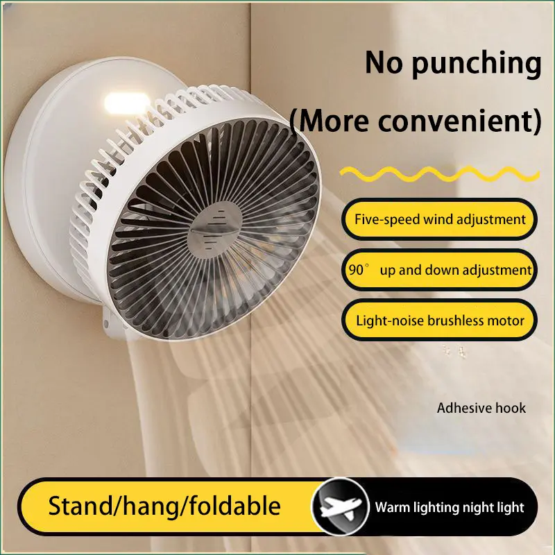 Xiaomi 5000mah Rechargeable 3-in-1 Multifunctional Portable Fan Wall-mounted Design 90° Foldable 4 Speed Gears Warm Night Light