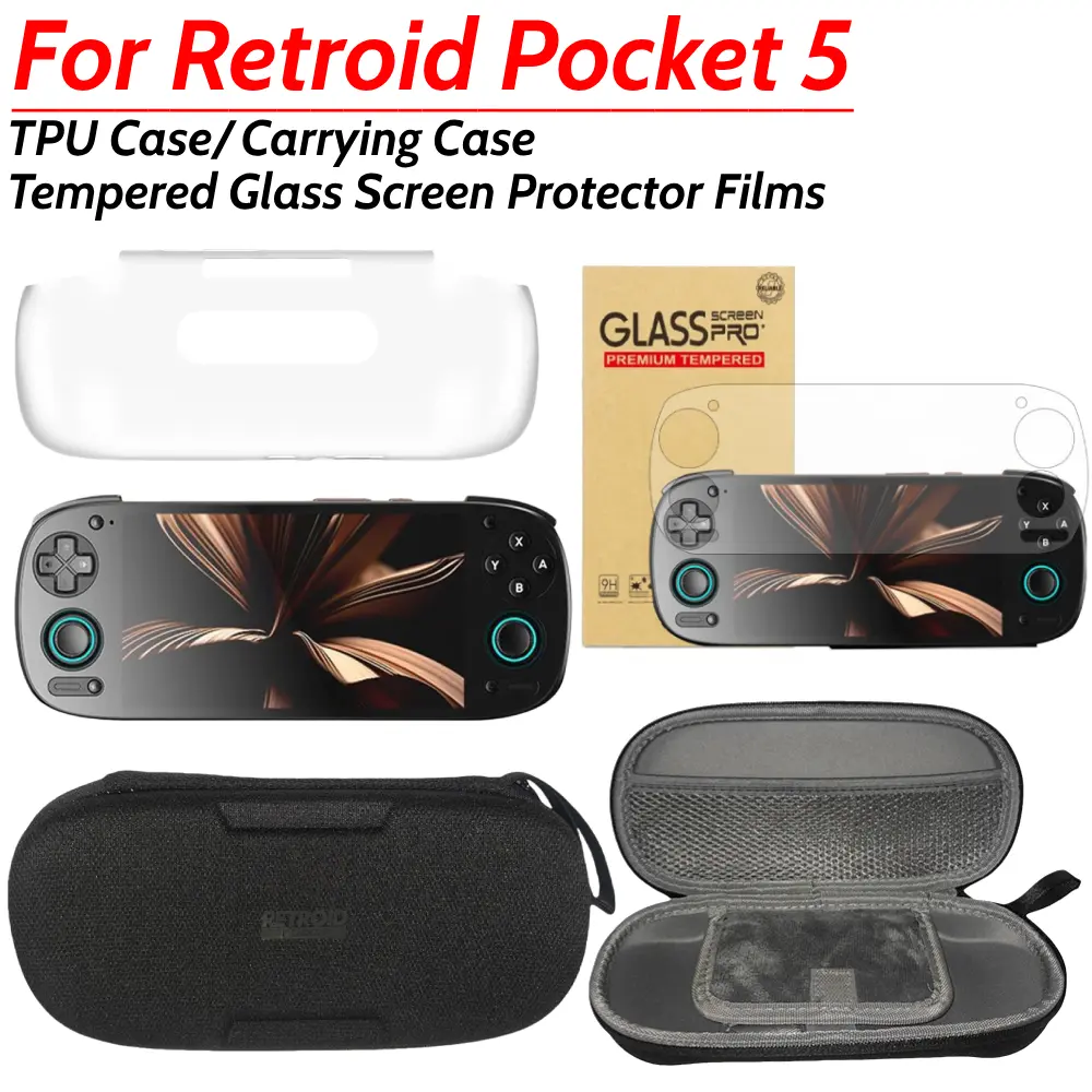 TPU Protective Cover Case Carrying Case Tempered Glass Screen Protector Films For Retroid Pocket 5 Game Console Accessories