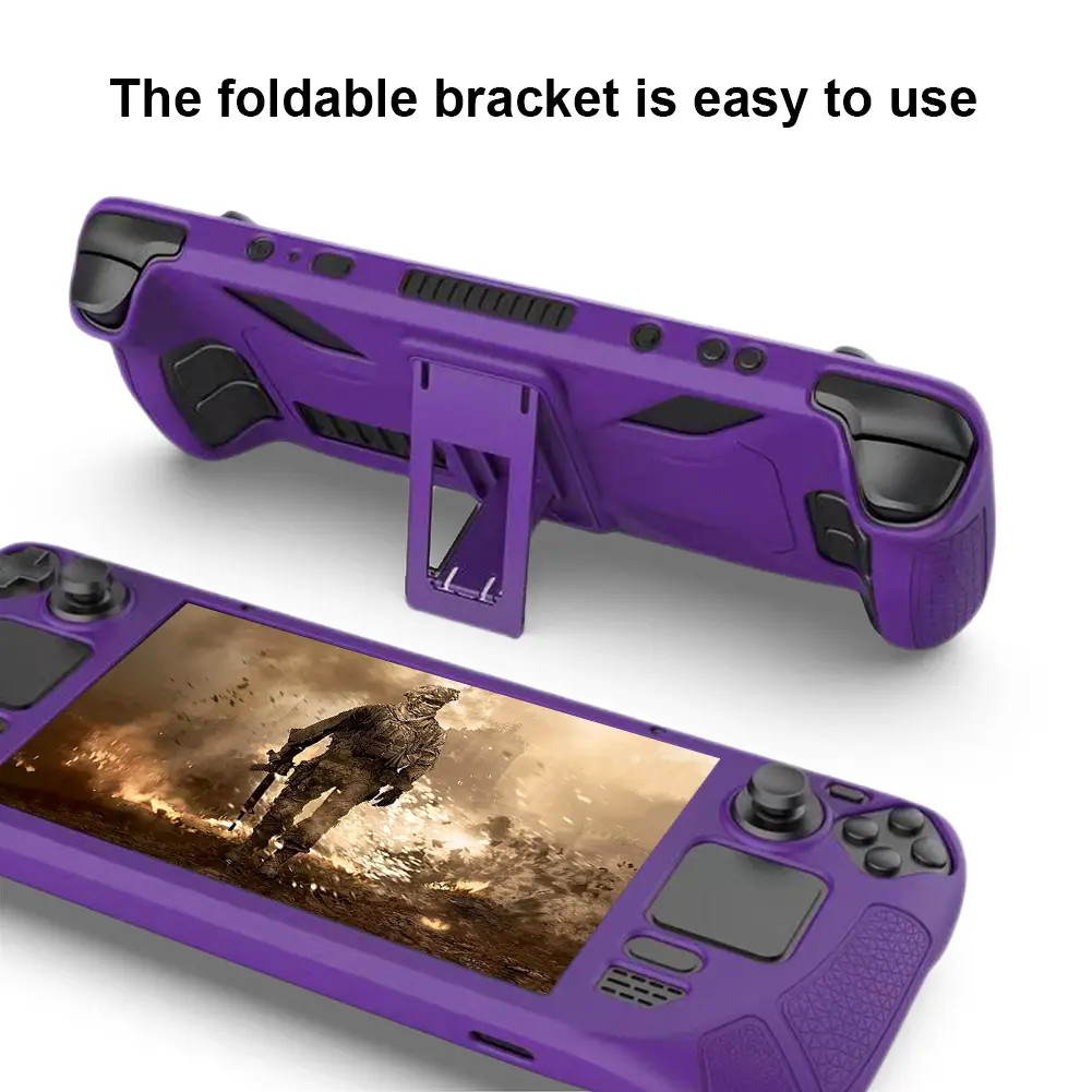 For Steam Deck Game Console Protective Case Soft Silicone Full Cover Anti Slip Shell with Bracket Anti-drop Shock Proof Frame