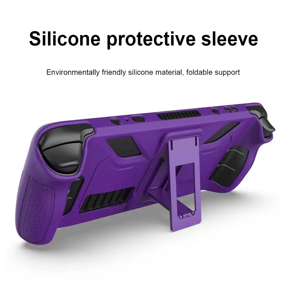 For Steam Deck Game Console Protective Case Soft Silicone Full Cover Anti Slip Shell with Bracket Anti-drop Shock Proof Frame